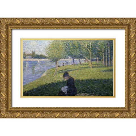 Study for A Sunday on La Grande Jatte II Gold Ornate Wood Framed Art Print with Double Matting by Seurat, Georges