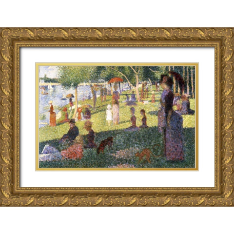 Sunday Afternoon On The Island of La Grande Jatte - Study Gold Ornate Wood Framed Art Print with Double Matting by Seurat, Georges