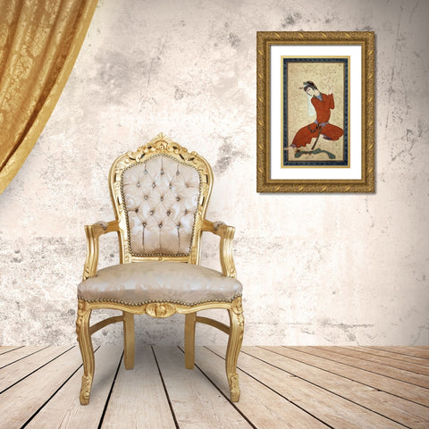 Seated Woman at Rest Gold Ornate Wood Framed Art Print with Double Matting by Shah Abbas School