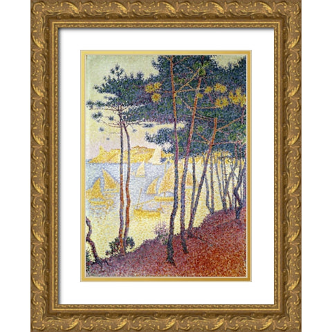 Sailboats Gold Ornate Wood Framed Art Print with Double Matting by Signac, Paul