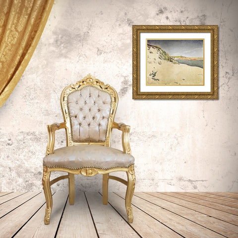 Sandy Ocean Beach Gold Ornate Wood Framed Art Print with Double Matting by Signac, Paul