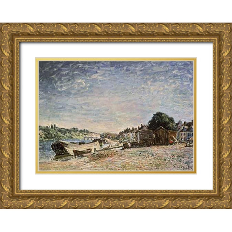 Bord De Riviere a Saint-Mammes Gold Ornate Wood Framed Art Print with Double Matting by Sisley, Alfred