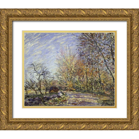 Outskirts of the Fontainbleau Forest Gold Ornate Wood Framed Art Print with Double Matting by Sisley, Alfred