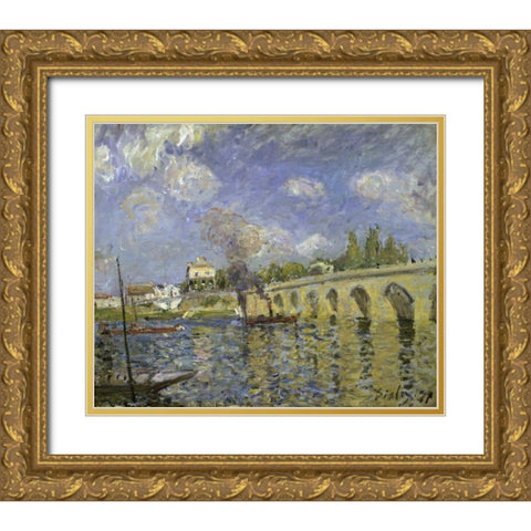 The Bridge Gold Ornate Wood Framed Art Print with Double Matting by Sisley, Alfred