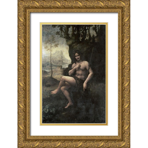 Bacchus Gold Ornate Wood Framed Art Print with Double Matting by Da Vinci, Leonardo