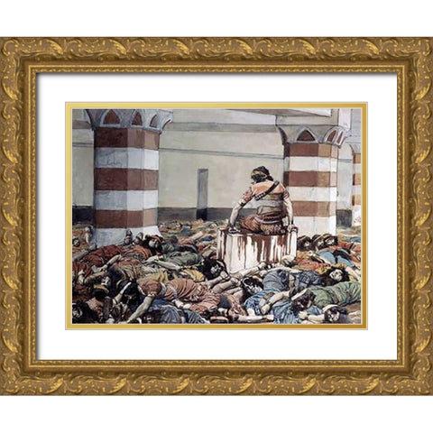 Abimelech Slays His Seventy Brethren Gold Ornate Wood Framed Art Print with Double Matting by Tissot, James