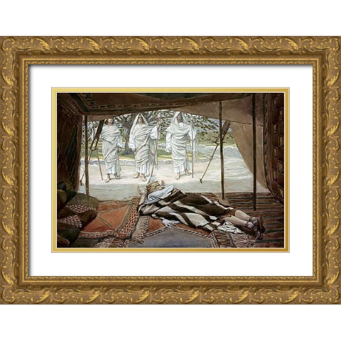 Abraham and The Three Angels Gold Ornate Wood Framed Art Print with Double Matting by Tissot, James