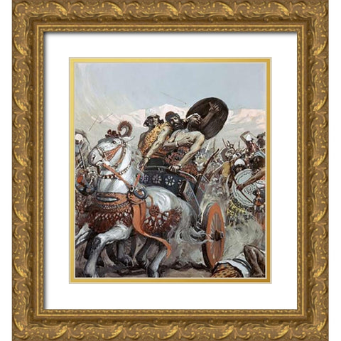 Ahab Pierced By An Arrow Gold Ornate Wood Framed Art Print with Double Matting by Tissot, James