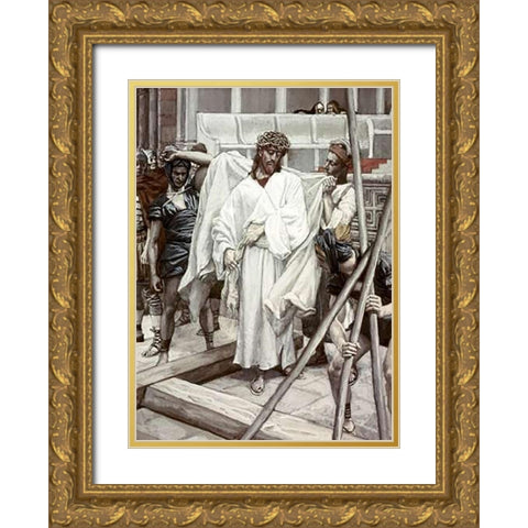 And They Put His Own Raiment On Him Gold Ornate Wood Framed Art Print with Double Matting by Tissot, James
