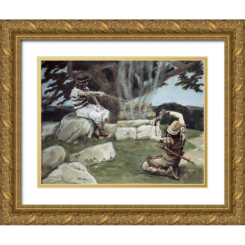 Angel Puts Fire On The Alter of Gideon Gold Ornate Wood Framed Art Print with Double Matting by Tissot, James