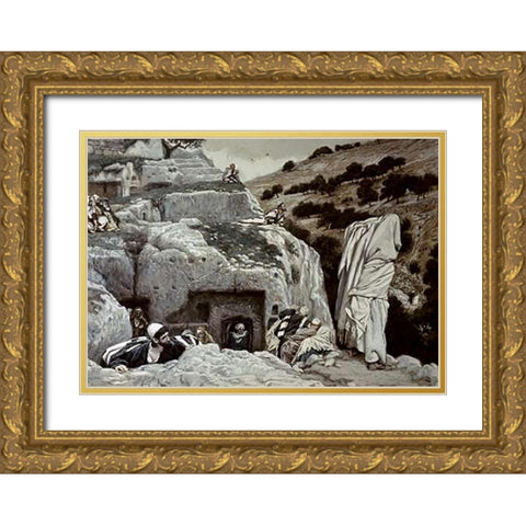 AVintagetles Hiding In The Valley of Hinnom Gold Ornate Wood Framed Art Print with Double Matting by Tissot, James