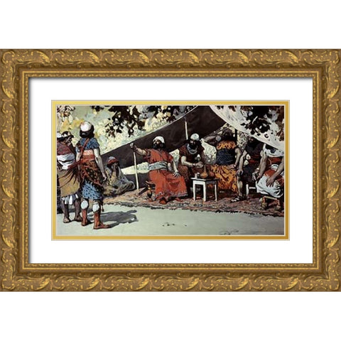 Ben-Hadad and The Kings Drinking In The Tent Gold Ornate Wood Framed Art Print with Double Matting by Tissot, James
