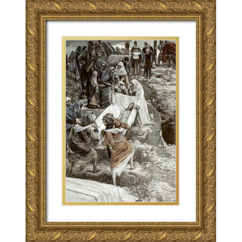 Body of Jesus Carried To The Stone of Anointing Gold Ornate Wood Framed Art Print with Double Matting by Tissot, James Jacques