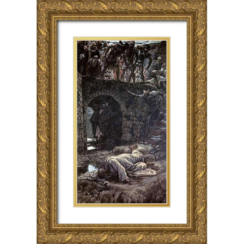Bridge Over The Brook Kedron Gold Ornate Wood Framed Art Print with Double Matting by Tissot, James