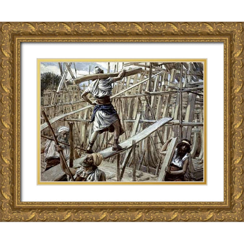 Building of The Ark Gold Ornate Wood Framed Art Print with Double Matting by Tissot, James