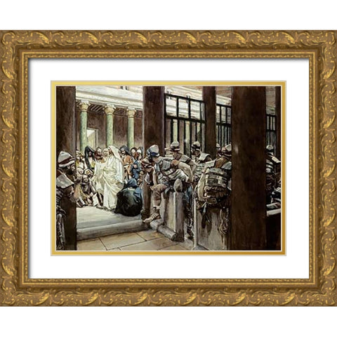 But No Man Laid Hands Upon Him Gold Ornate Wood Framed Art Print with Double Matting by Tissot, James