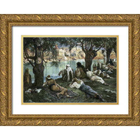 By The Waters of Babylon Gold Ornate Wood Framed Art Print with Double Matting by Tissot, James Jacques