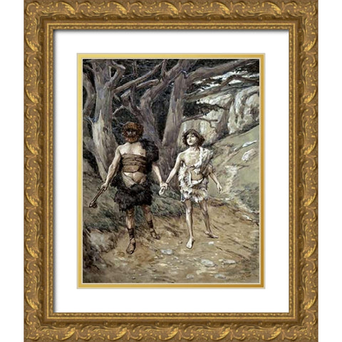 Cain Leadeth Abel To Death Gold Ornate Wood Framed Art Print with Double Matting by Tissot, James