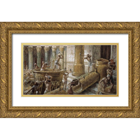 Chaldees Destroy The Brazen Sea Gold Ornate Wood Framed Art Print with Double Matting by Tissot, James Jacques