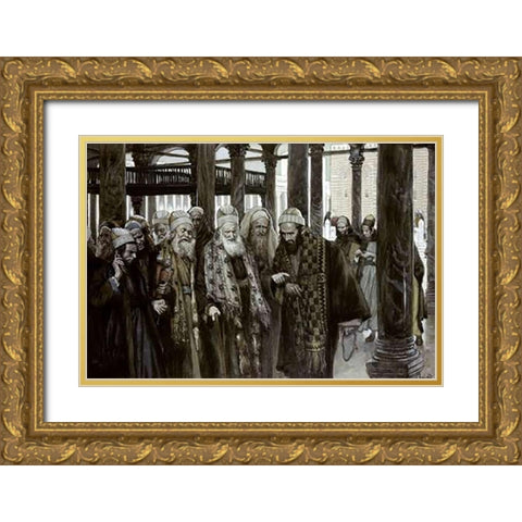 Chief Priests Take Counsel Together Gold Ornate Wood Framed Art Print with Double Matting by Tissot, James