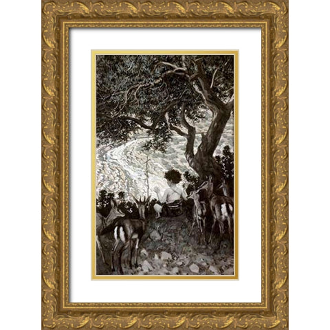 Childhood of John The Baptist Gold Ornate Wood Framed Art Print with Double Matting by Tissot, James