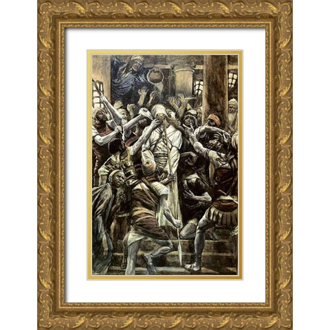 Museumist Mocked In The House of Caiaphas Gold Ornate Wood Framed Art Print with Double Matting by Tissot, James
