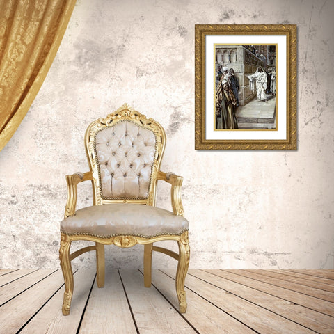 Corner Stone Gold Ornate Wood Framed Art Print with Double Matting by Tissot, James