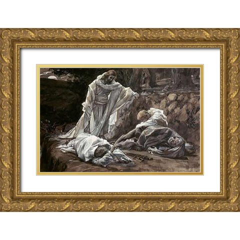 Could Ye Not Watch With Me One Hour Gold Ornate Wood Framed Art Print with Double Matting by Tissot, James
