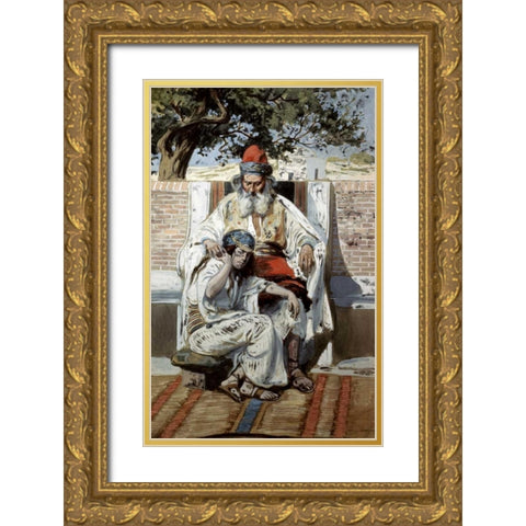 David and Abishag Gold Ornate Wood Framed Art Print with Double Matting by Tissot, James Jacques