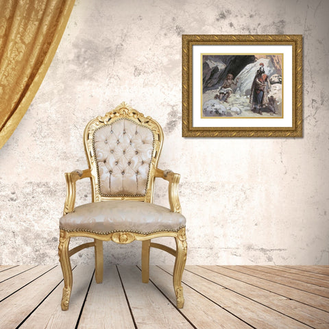 David and Saul In The Cave Gold Ornate Wood Framed Art Print with Double Matting by Tissot, James