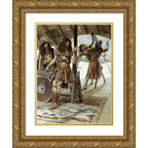 David Causes An Aamalekite To Be Slain Gold Ornate Wood Framed Art Print with Double Matting by Tissot, James