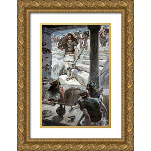 David Returns To Achish Gold Ornate Wood Framed Art Print with Double Matting by Tissot, James
