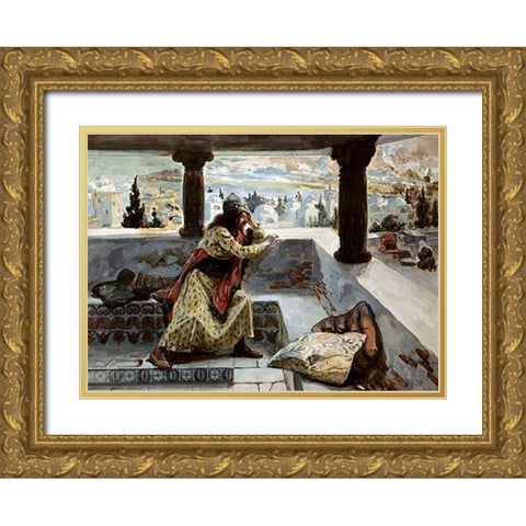 David Sees Bath-Sheba Bathing Gold Ornate Wood Framed Art Print with Double Matting by Tissot, James