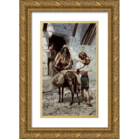 David Takes Saul The Presents From Jesse Gold Ornate Wood Framed Art Print with Double Matting by Tissot, James