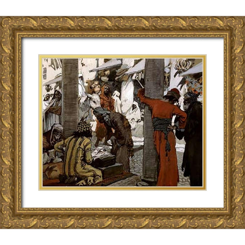 Deceit and Guile Depart Not From Her Streets Gold Ornate Wood Framed Art Print with Double Matting by Tissot, James