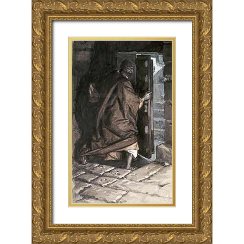 Departure of Judas Gold Ornate Wood Framed Art Print with Double Matting by Tissot, James