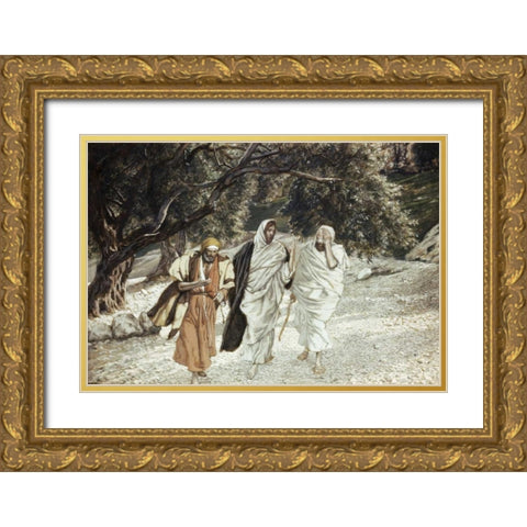 Disciples On The Road To Emmaus Gold Ornate Wood Framed Art Print with Double Matting by Tissot, James Jacques