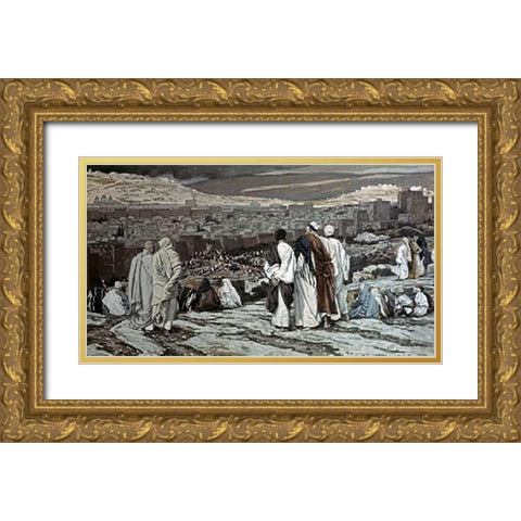 Disciples Watch From Afar Gold Ornate Wood Framed Art Print with Double Matting by Tissot, James