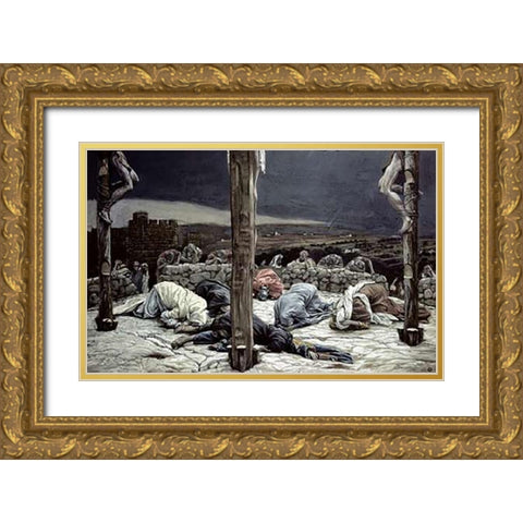 Earthquake Gold Ornate Wood Framed Art Print with Double Matting by Tissot, James