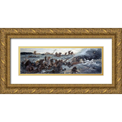 Egyptians Are Destroyed Gold Ornate Wood Framed Art Print with Double Matting by Tissot, James Jacques