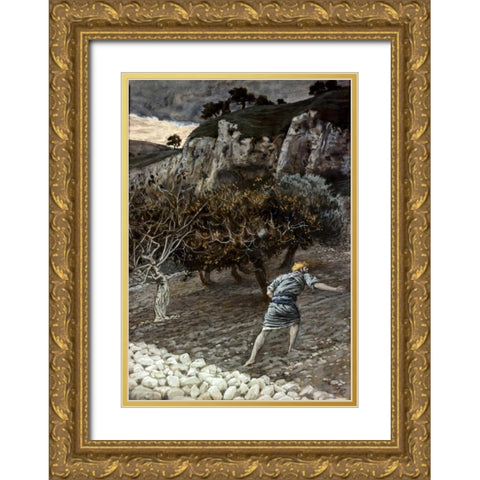 Enemy Sowing Tares Gold Ornate Wood Framed Art Print with Double Matting by Tissot, James Jacques