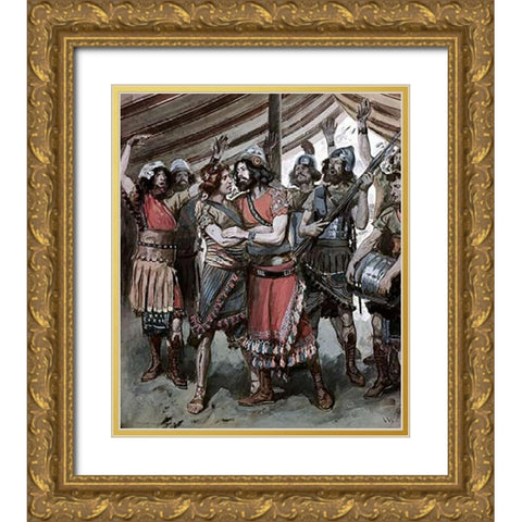 Friendship of Jonathan and David Gold Ornate Wood Framed Art Print with Double Matting by Tissot, James