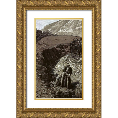 Good Samaritan Gold Ornate Wood Framed Art Print with Double Matting by Tissot, James Jacques