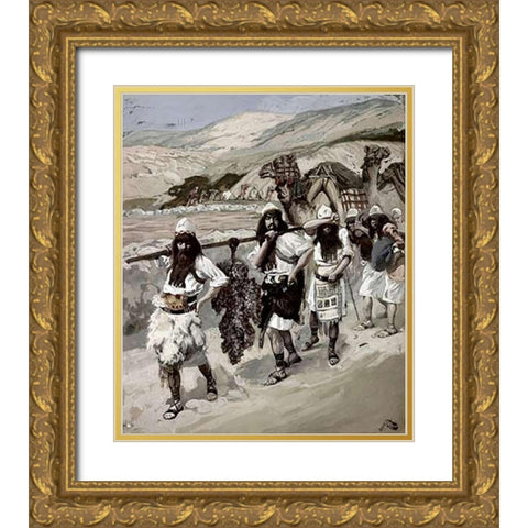 Grapes of Canaan Gold Ornate Wood Framed Art Print with Double Matting by Tissot, James