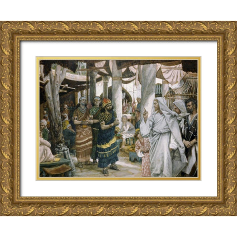 Healing of The Rulers Son Gold Ornate Wood Framed Art Print with Double Matting by Tissot, James Jacques