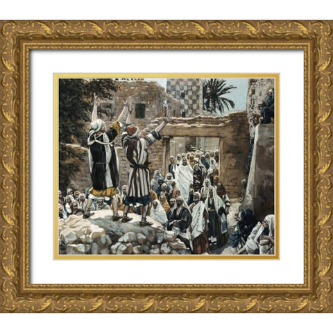 Healing of The Two Blind Men at Jericho Gold Ornate Wood Framed Art Print with Double Matting by Tissot, James Jacques