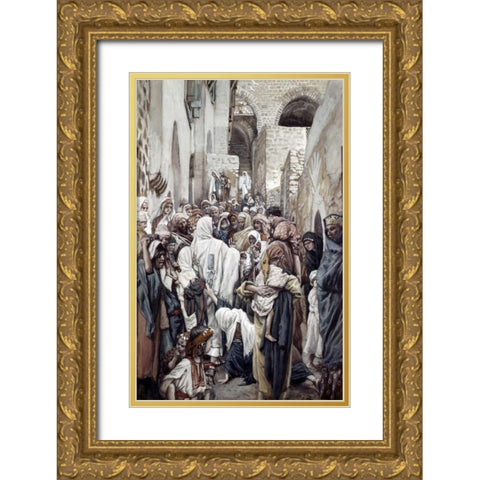 Healing of The Woman With An Issue of Blood Gold Ornate Wood Framed Art Print with Double Matting by Tissot, James Jacques