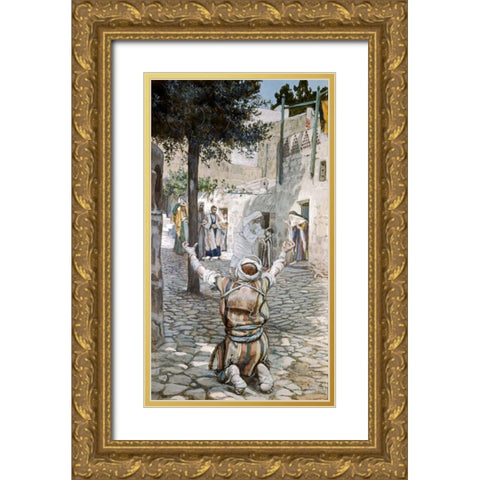 Healing The Leper at Capernaum Gold Ornate Wood Framed Art Print with Double Matting by Tissot, James Jacques
