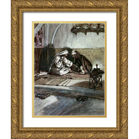 Interview Between Jesus and Nicodemus Gold Ornate Wood Framed Art Print with Double Matting by Tissot, James