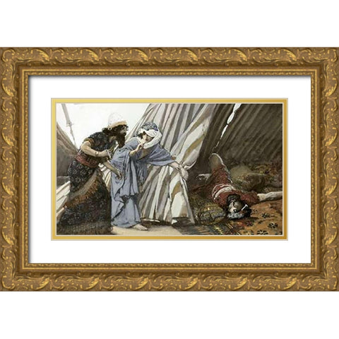Jael Shows To Barak, Sisera Lying Dead Gold Ornate Wood Framed Art Print with Double Matting by Tissot, James